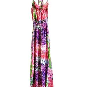 Parker 100% Silk Vibrant Floral Racerback Maxi Dress